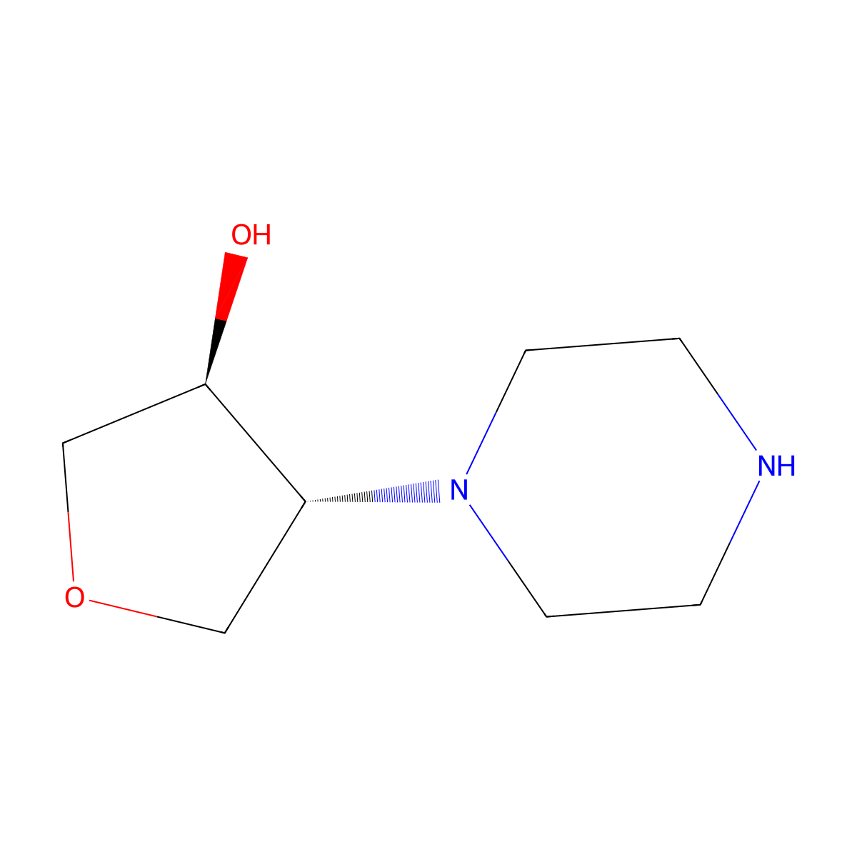 rac-(3R,4S)-4-(piperazin-1-yl)oxolan-3-ol molecular structure, CAS 2166271-93-6
