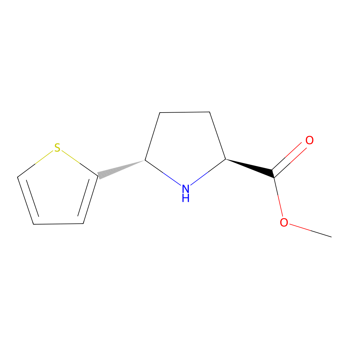 rac-methyl (2R,5R)-5-(thiophen-2-yl)pyrrolidine-2-carboxylate molecular structure, CAS 2166297-95-4