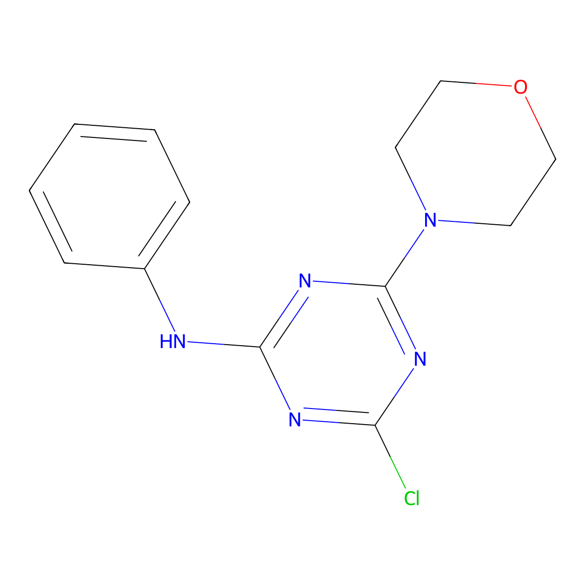 4-chloro-6-(morpholin-4-yl)-N-phenyl-1,3,5-triazin-2-amine molecular structure, CAS 21665-49-6