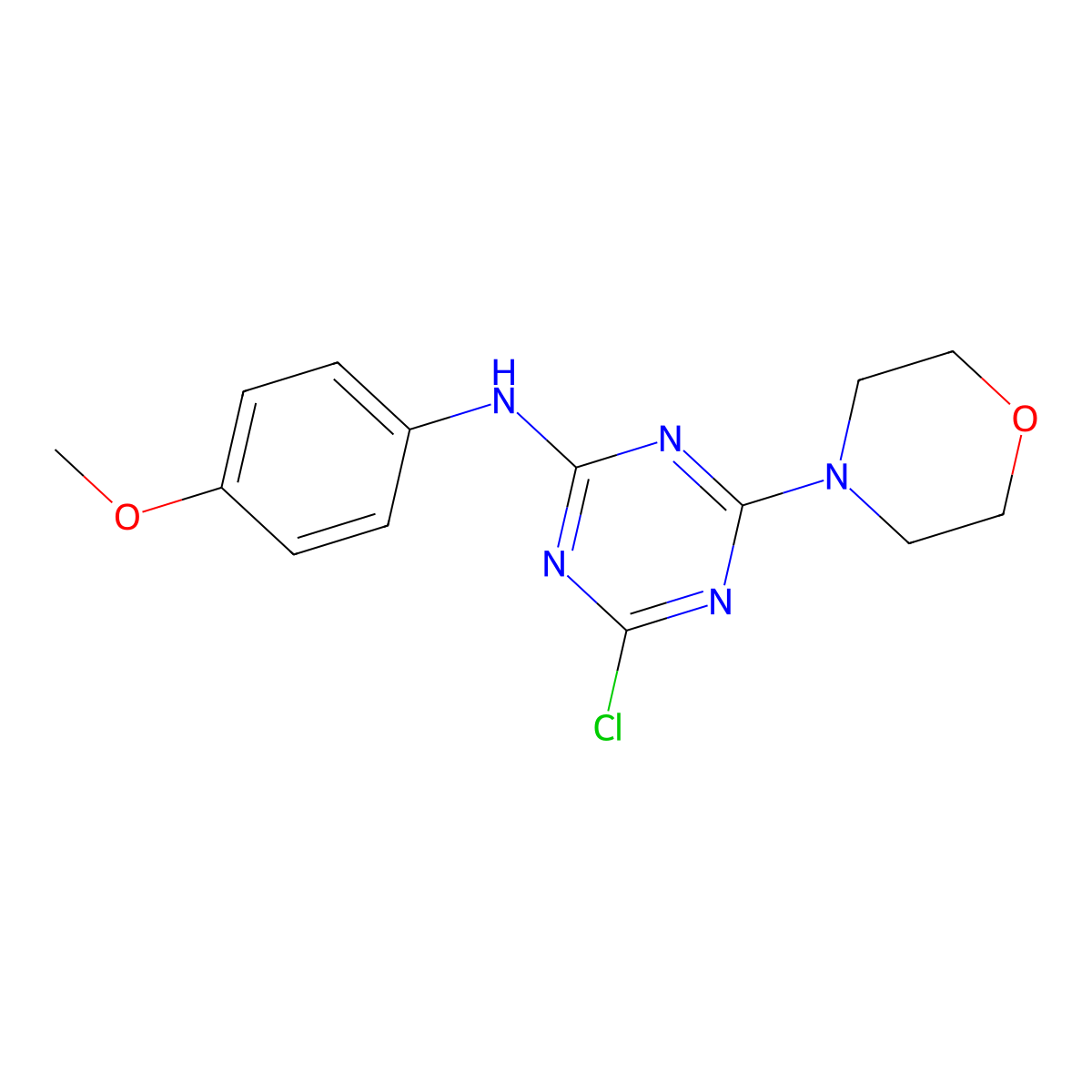 4-chloro-N-(4-methoxyphenyl)-6-(morpholin-4-yl)-1,3,5-triazin-2-amine molecular structure, CAS 21665-63-4