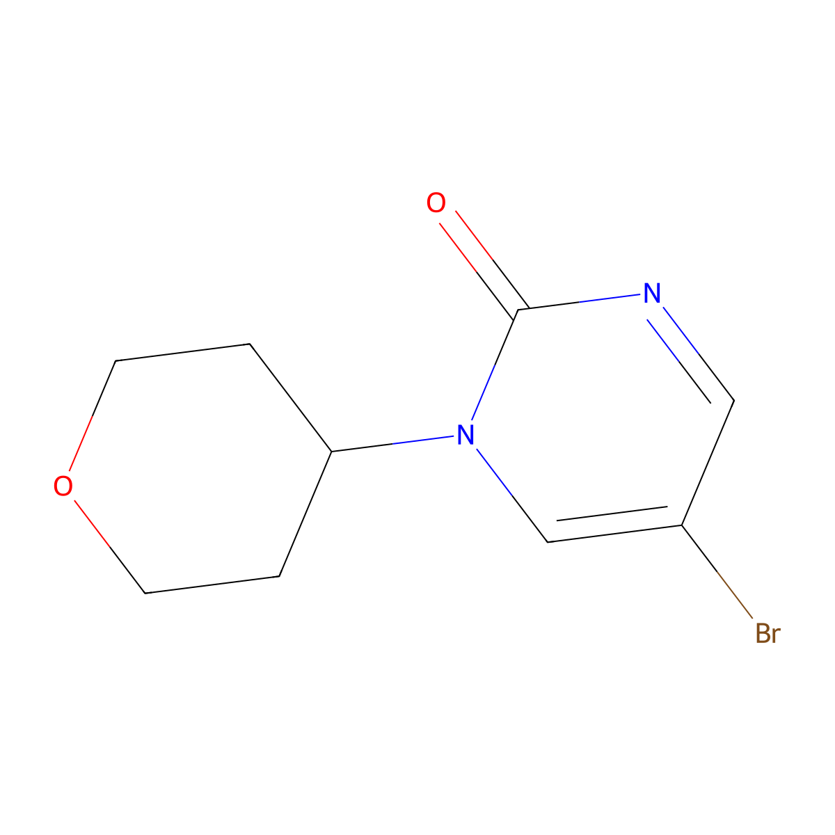 5-Bromo-1-(oxan-4-yl)-1,2-dihydropyrimidin-2-one molecular structure, CAS 2166542-73-8