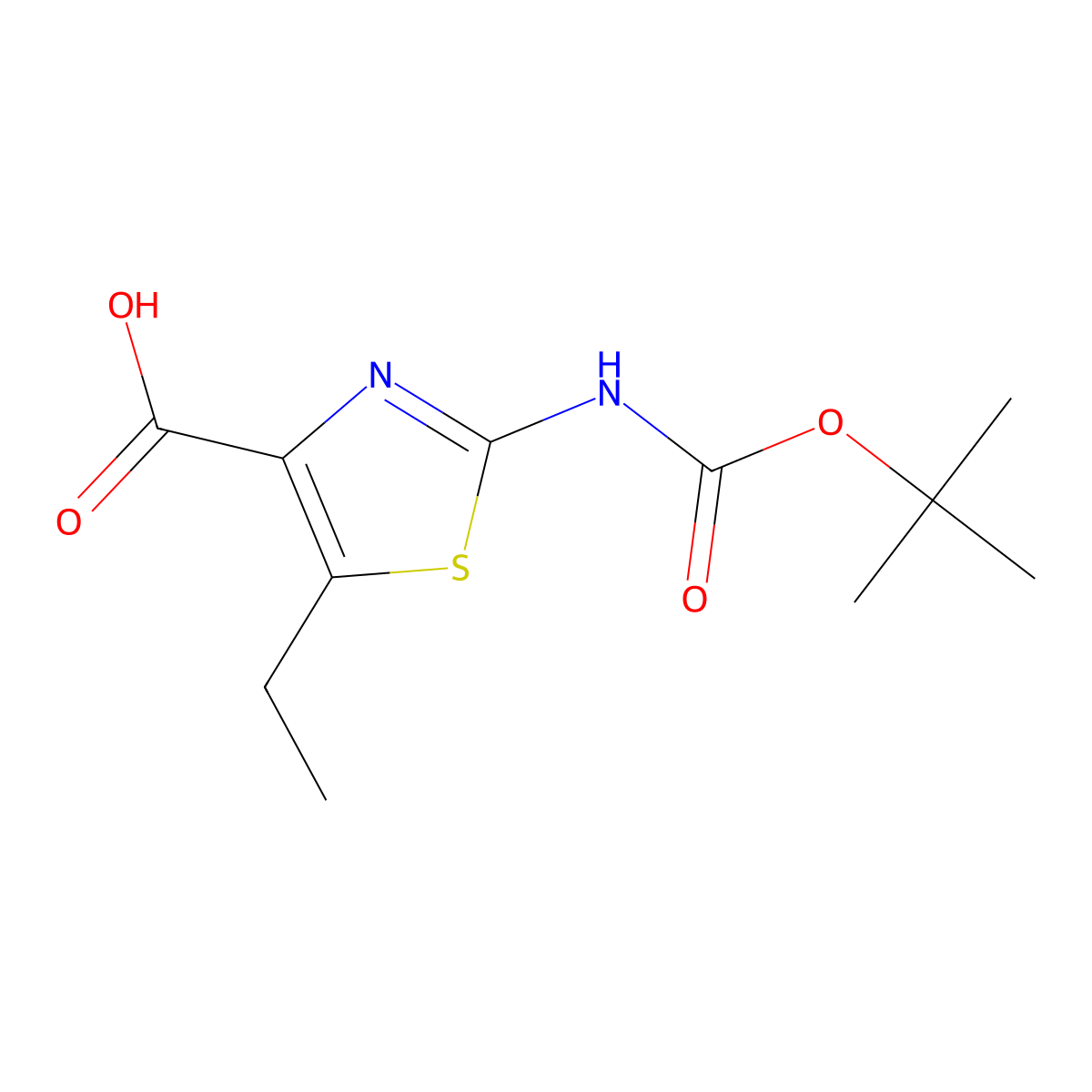 2-{[(Tert-butoxy)carbonyl]amino}-5-ethyl-1,3-thiazole-4-carboxylic acid molecular structure, CAS 2166546-33-2