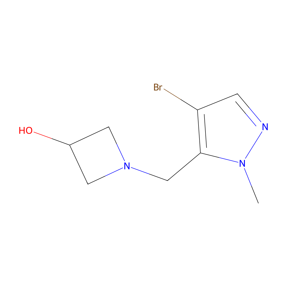 1-[(4-Bromo-1-methyl-1H-pyrazol-5-YL)methyl]-3-azetidinol molecular structure, CAS 2166546-48-9