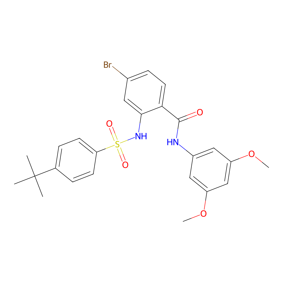 4-Bromo-2-((4-(tert-butyl)phenyl)sulfonamido)-N-(3,5-dimethoxyphenyl)benzamide molecular structure, CAS 2166547-91-5