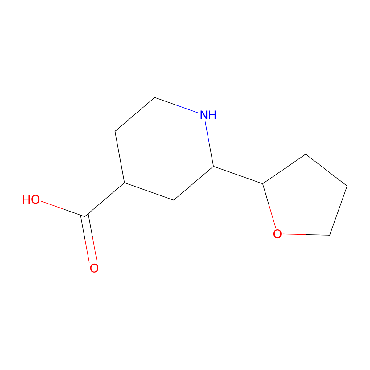2-(Oxolan-2-yl)piperidine-4-carboxylic acid molecular structure, CAS 2166570-70-1