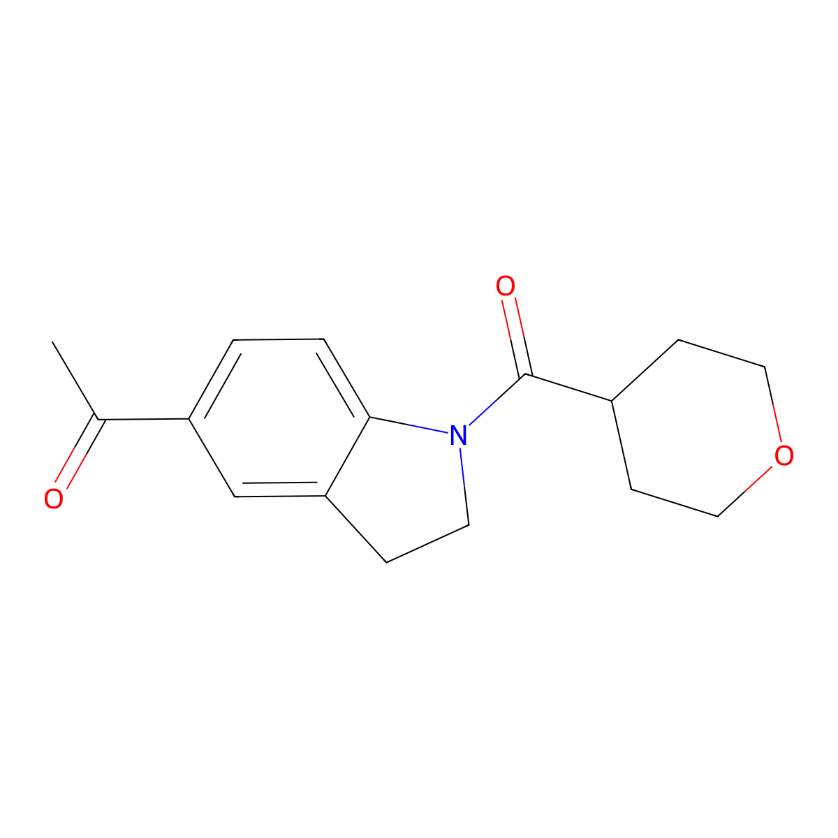 1-(1-(Tetrahydro-2H-pyran-4-carbonyl)indolin-5-YL)ethan-1-one molecular structure, CAS 2166617-03-2
