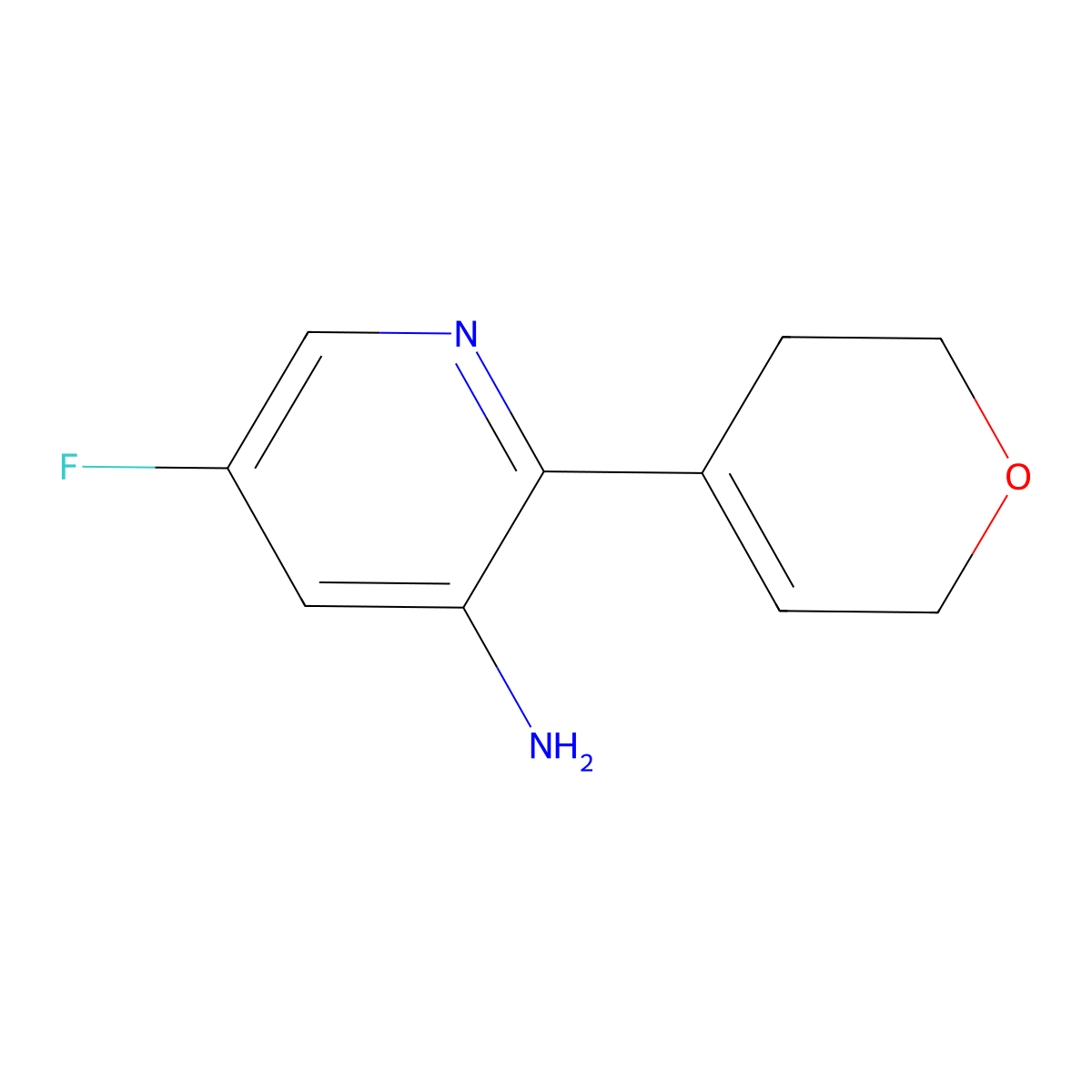 2-(3,6-dihydro-2H-pyran-4-yl)-5-fluoropyridin-3-amine molecular structure, CAS 2166657-98-1