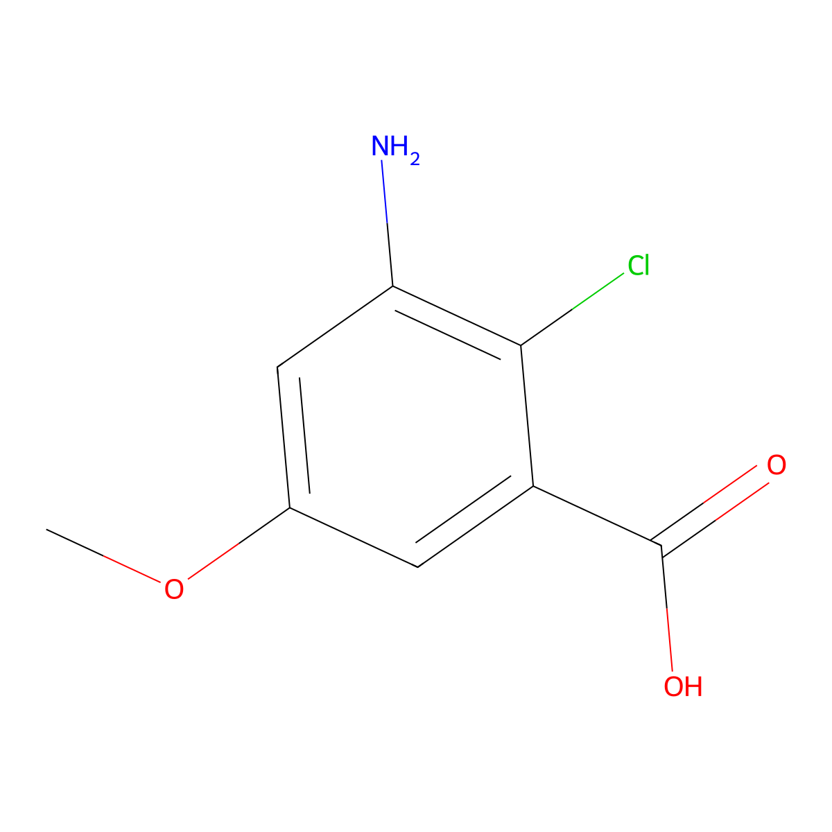 3-Amino-2-chloro-5-methoxybenzoic acid molecular structure, CAS 2166668-07-9