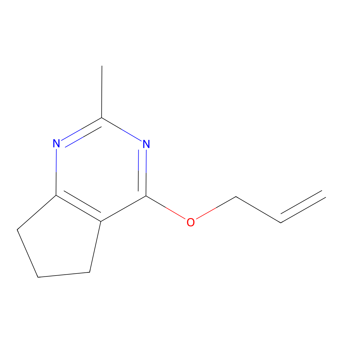 2-methyl-4-(prop-2-en-1-yloxy)-5H,6H,7H-cyclopenta[d]pyrimidine molecular structure, CAS 2166674-20-8