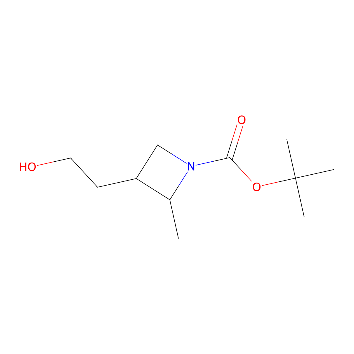 Tert-butyl 3-(2-hydroxyethyl)-2-methylazetidine-1-carboxylate molecular structure, CAS 2166698-24-2