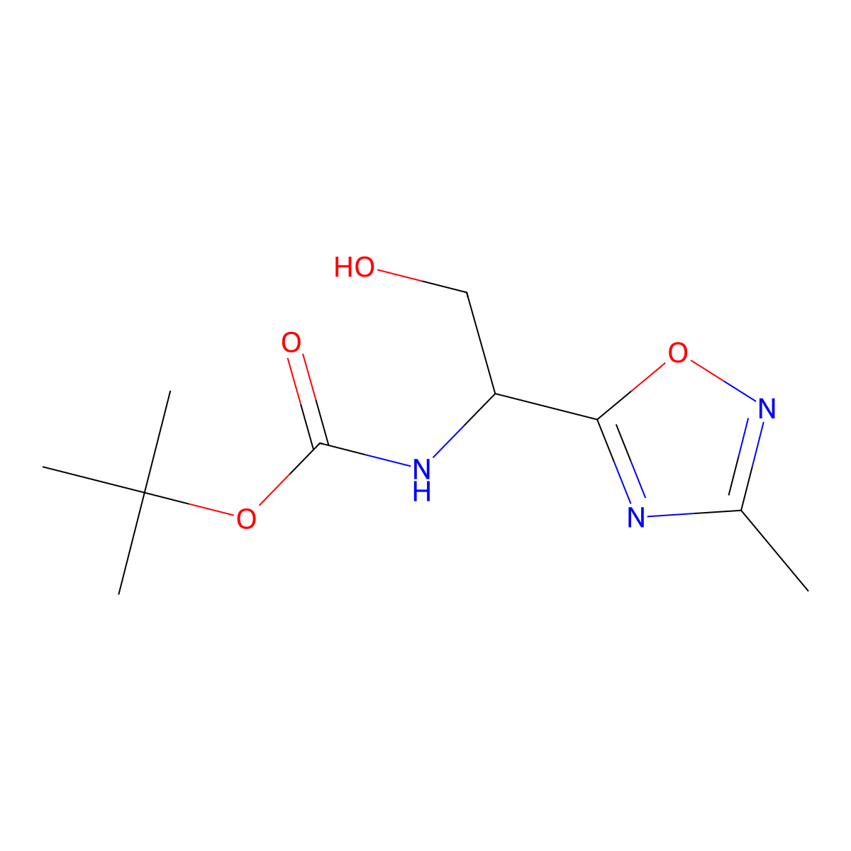 tert-butyl N-[2-hydroxy-1-(3-methyl-1,2,4-oxadiazol-5-yl)ethyl]carbamate molecular structure, CAS 2166702-33-4