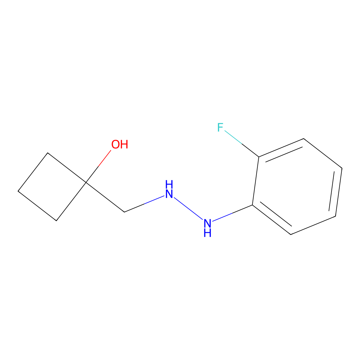 1-{[2-(2-Fluorophenyl)hydrazin-1-yl]methyl}cyclobutan-1-ol molecular structure, CAS 2166748-16-7