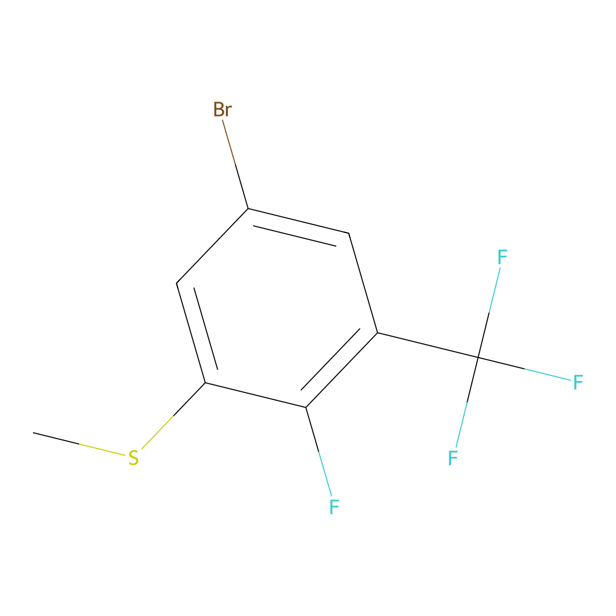 (5-Bromo-2-fluoro-3-(trifluoromethyl)phenyl)(methyl)sulfane molecular structure, CAS 2166771-21-5