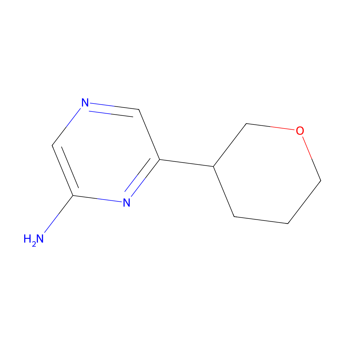 6-(tetrahydro-2H-pyran-3-yl)pyrazin-2-amine molecular structure, CAS 2166800-29-7