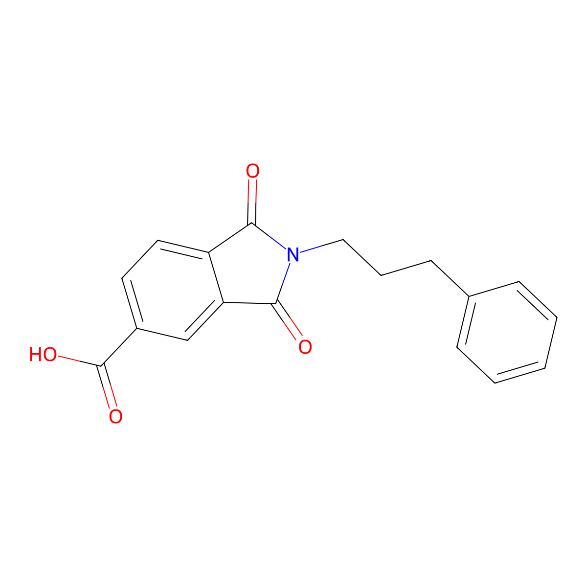 1,3-dioxo-2-(3-phenylpropyl)-2,3-dihydro-1H-isoindole-5-carboxylic acid molecular structure, CAS 216681-76-4