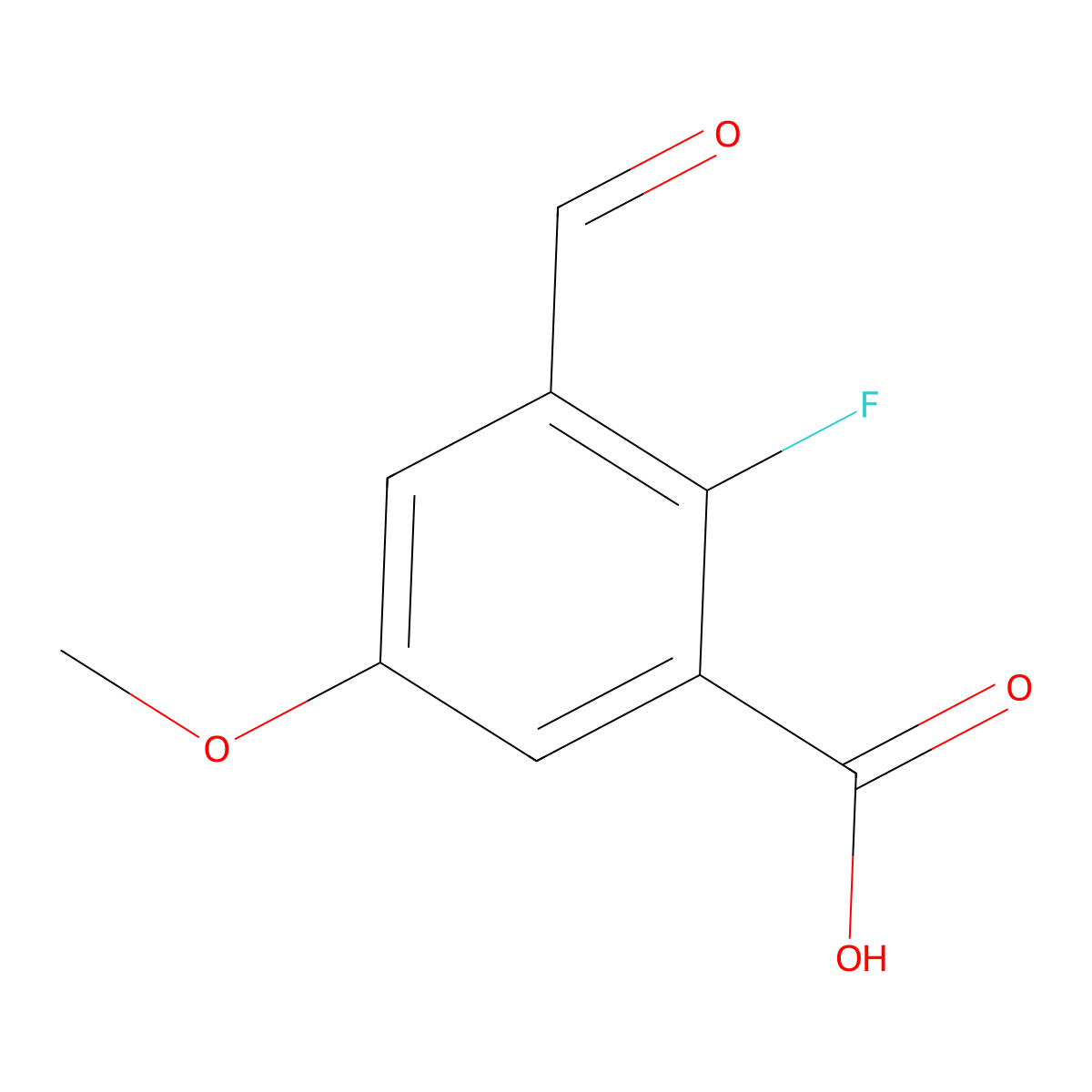 2-Fluoro-3-formyl-5-methoxybenzoic acid molecular structure, CAS 2166812-62-8
