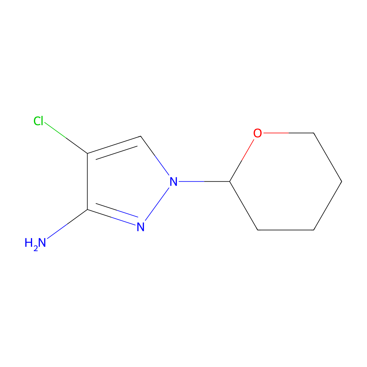 4-chloro-1-(oxan-2-yl)-1H-pyrazol-3-amine molecular structure, CAS 2166815-25-2