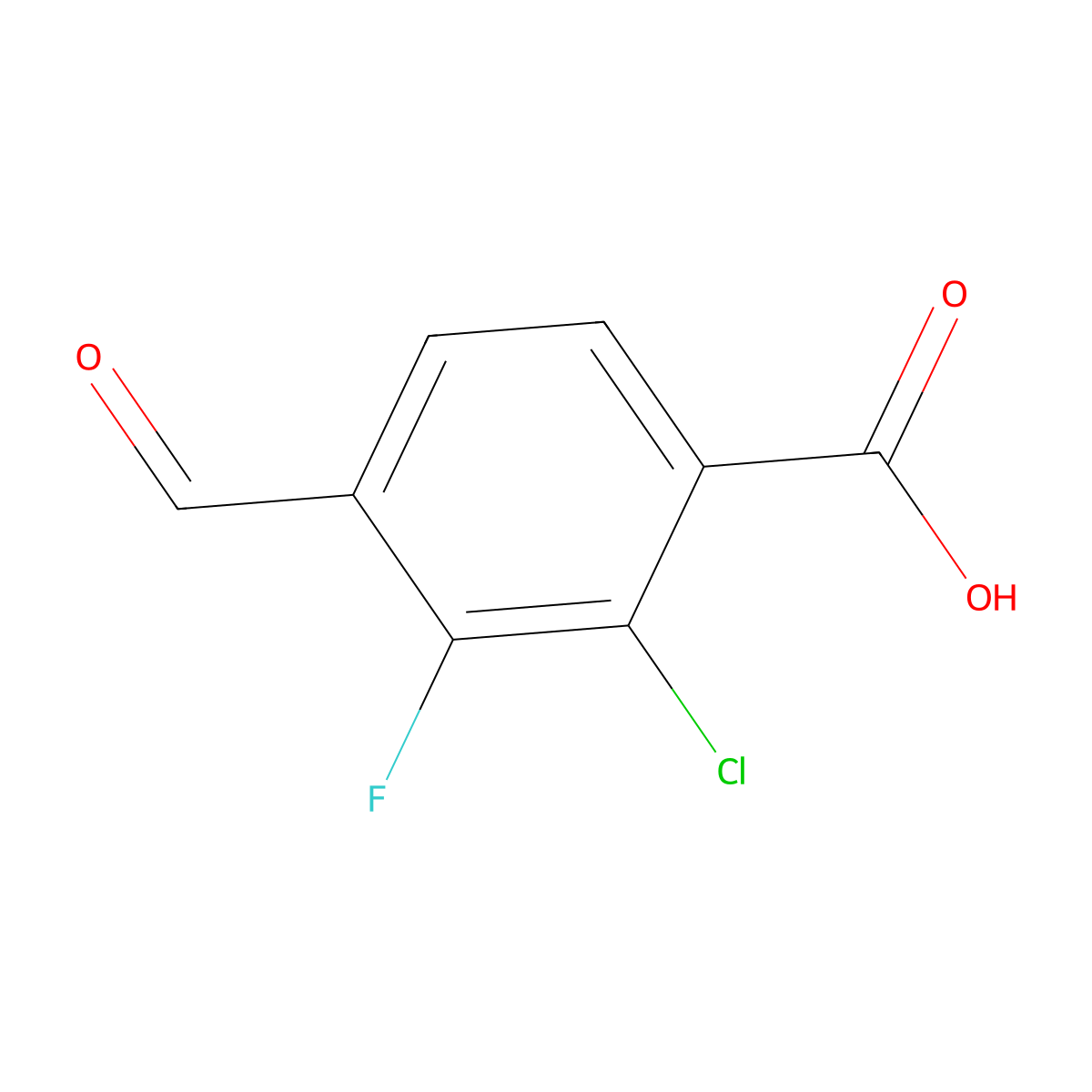 2-Chloro-3-fluoro-4-formylbenzoic acid molecular structure, CAS 2166821-32-3