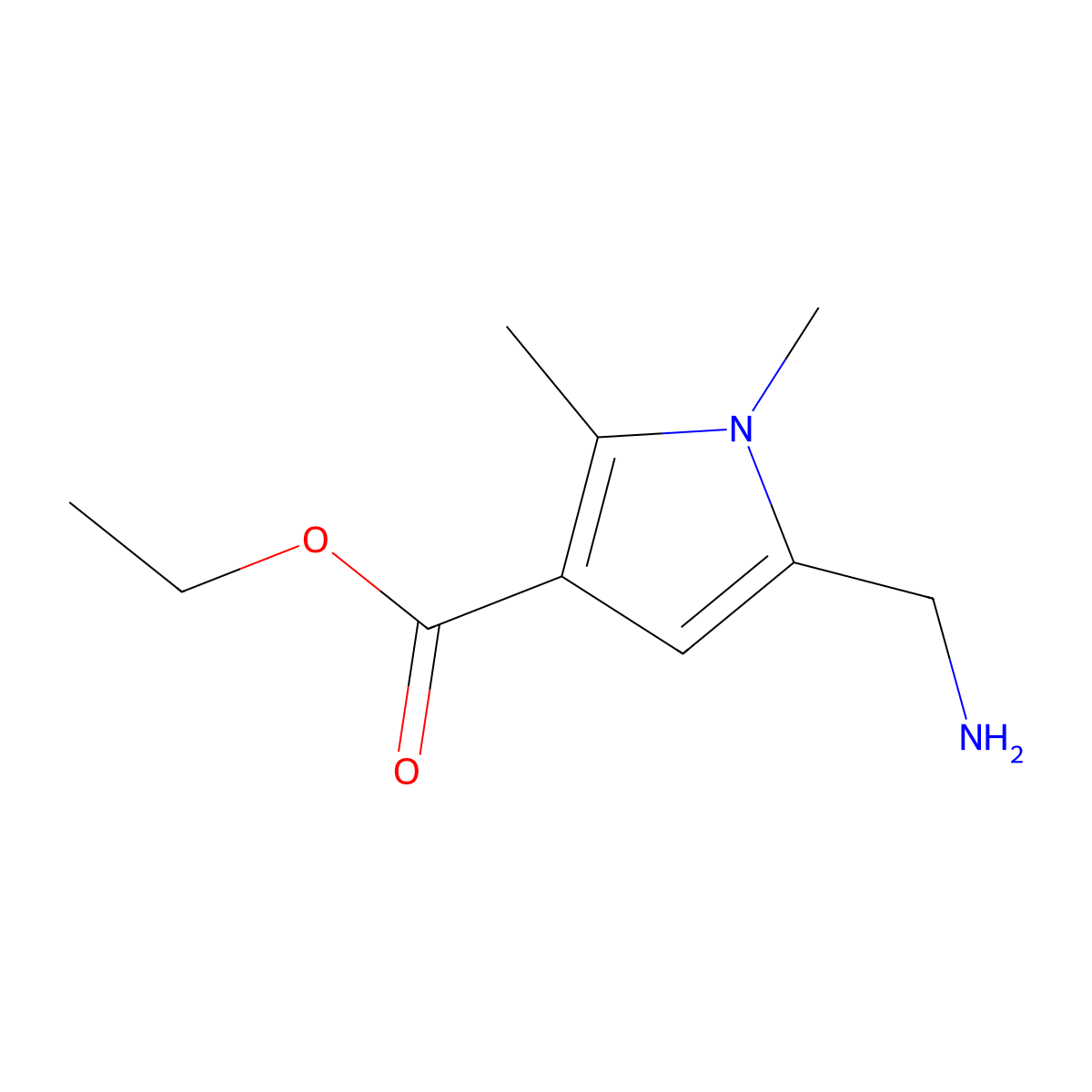 ethyl 5-(aminomethyl)-1,2-dimethyl-1H-pyrrole-3-carboxylate molecular structure, CAS 2166843-16-7