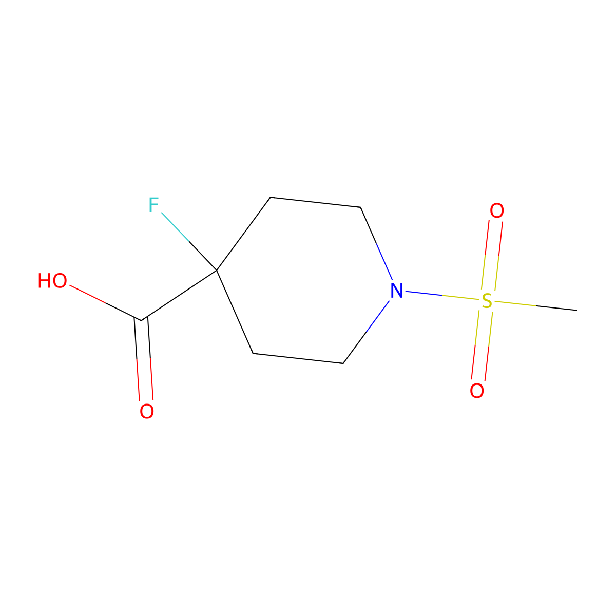 4-Fluoro-1-methanesulfonylpiperidine-4-carboxylic acid molecular structure, CAS 2166844-52-4