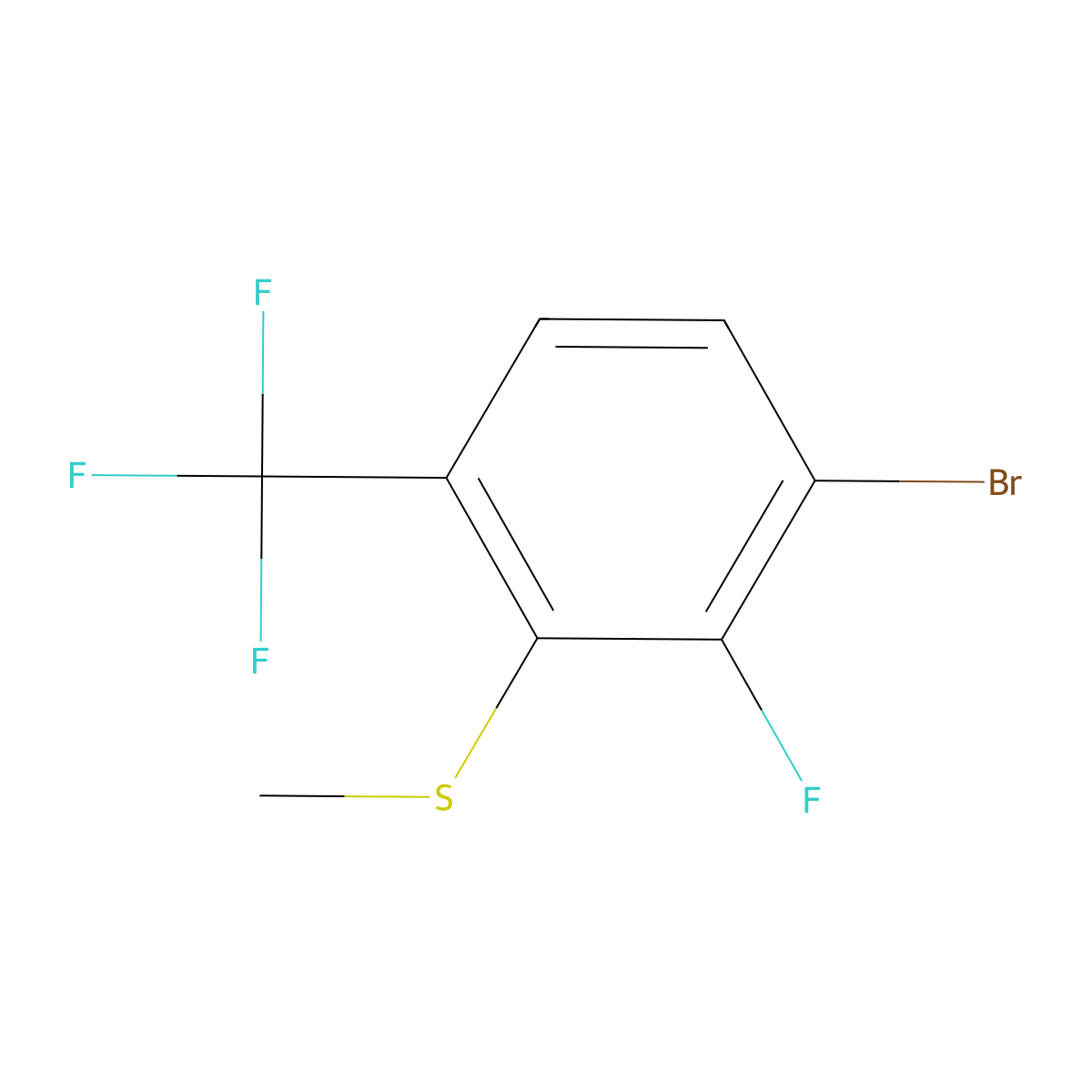 (3-Bromo-2-fluoro-6-(trifluoromethyl)phenyl)(methyl)sulfane molecular structure, CAS 2166849-71-2