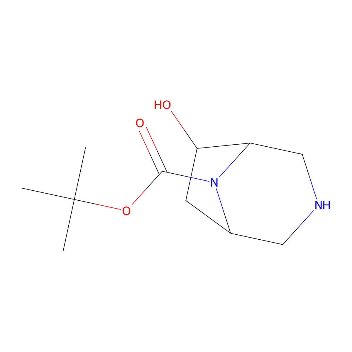 Tert-butyl 6-hydroxy-3,8-diazabicyclo[3.2.1]octane-8-carboxylate molecular structure, CAS 2166851-15-4