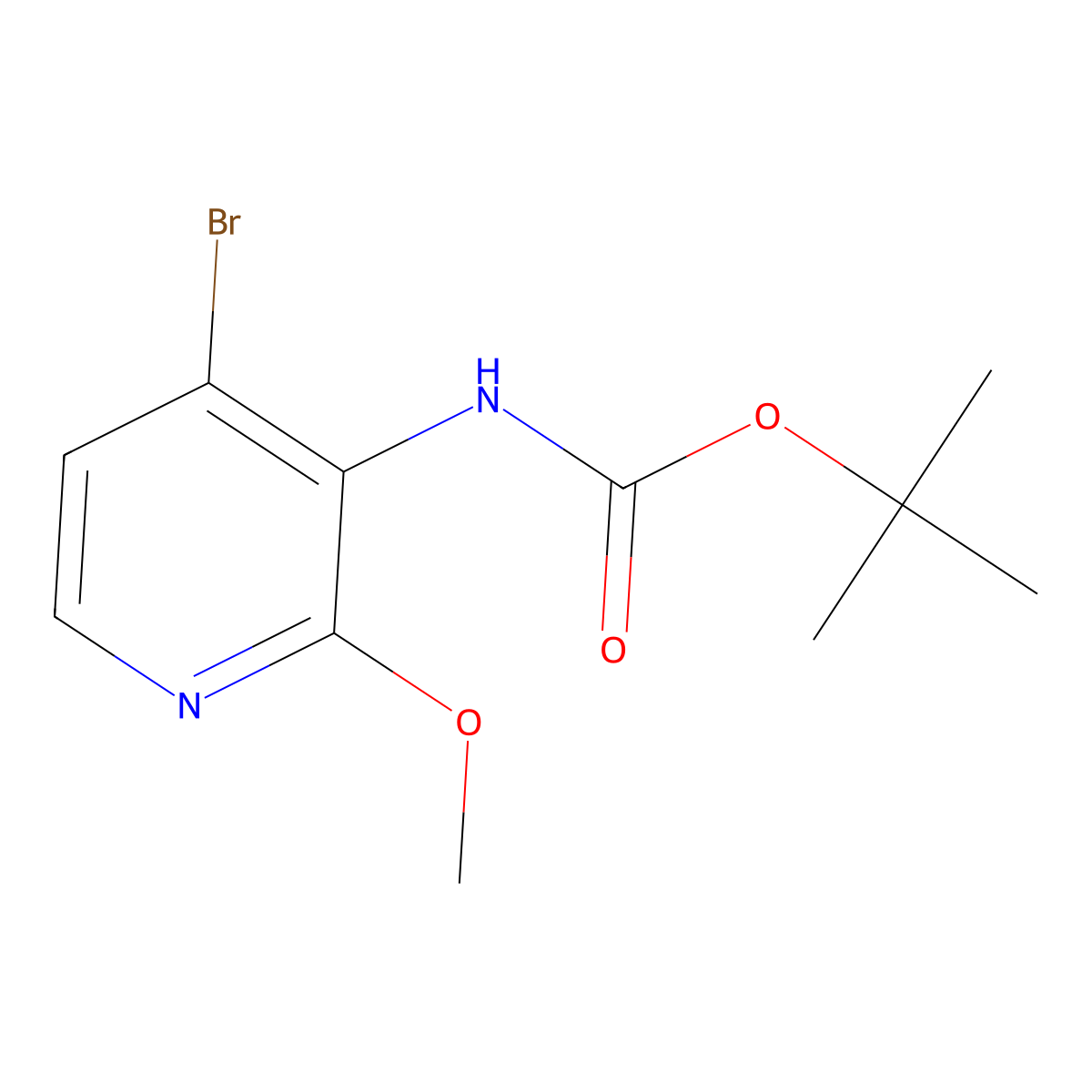 tert-butyl N-(4-bromo-2-methoxypyridin-3-yl)carbamate molecular structure, CAS 2166861-50-1