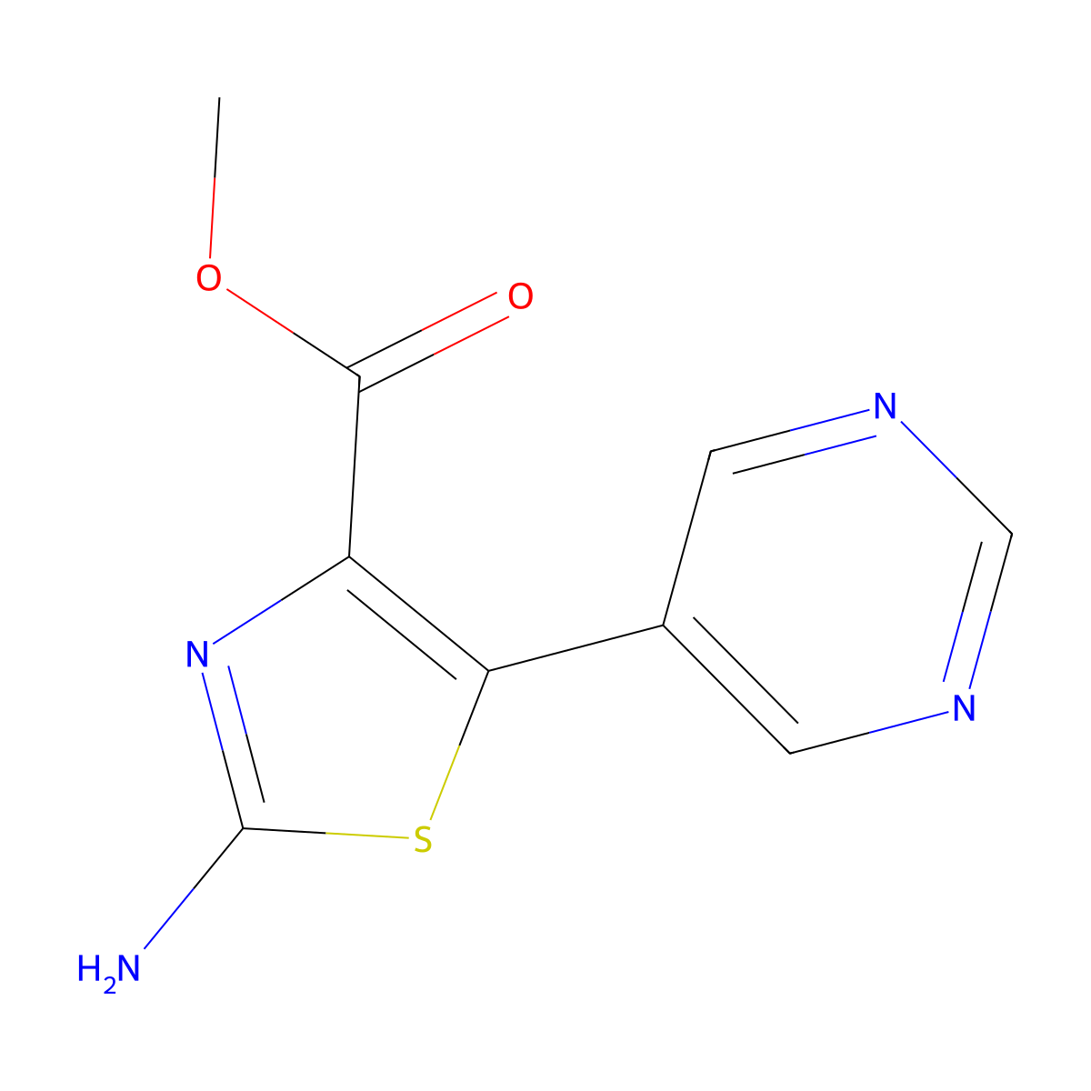 Methyl 2-amino-5-(pyrimidin-5-yl)-1,3-thiazole-4-carboxylate molecular structure, CAS 2166902-56-1