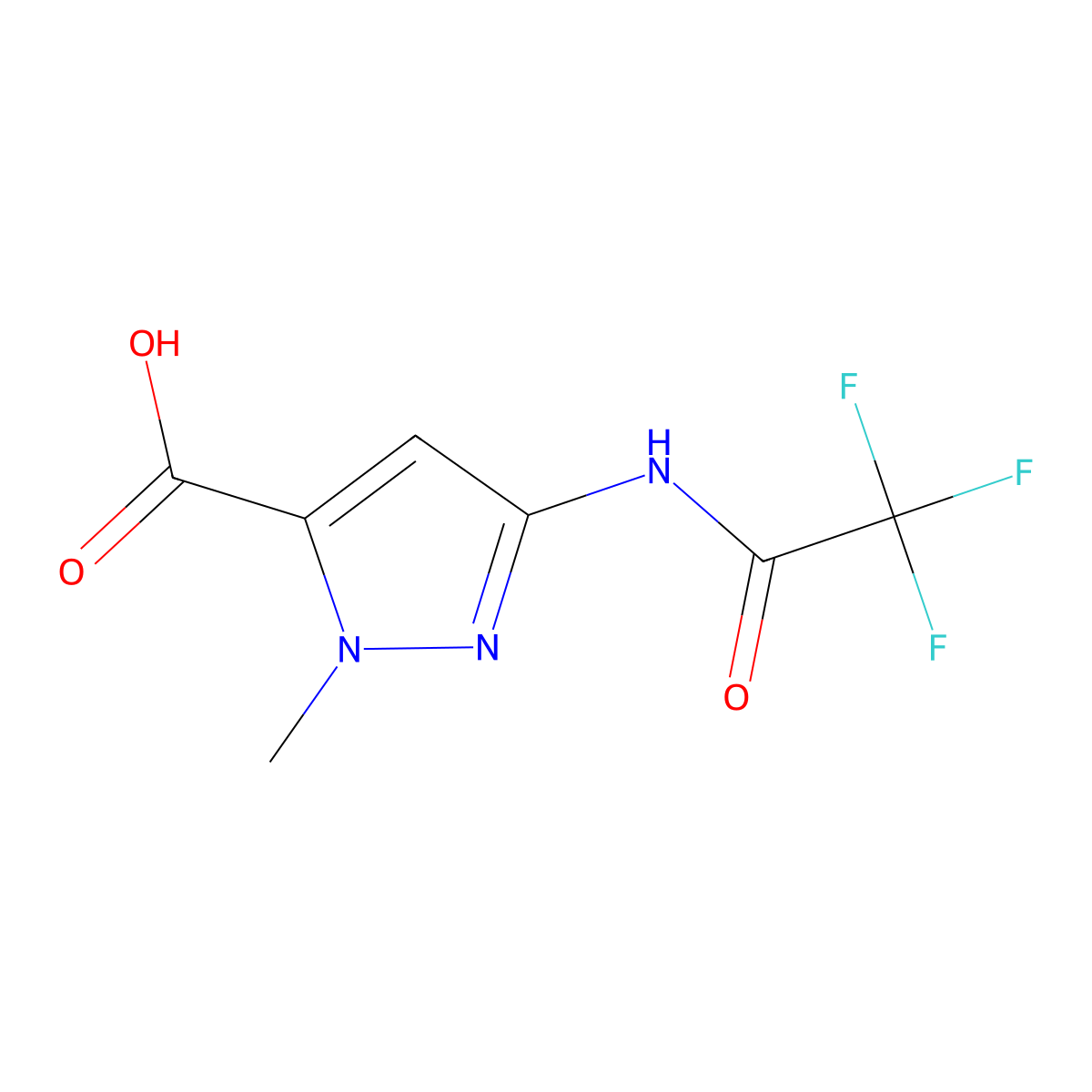 1-methyl-3-(trifluoroacetamido)-1H-pyrazole-5-carboxylic acid molecular structure, CAS 2166905-39-9