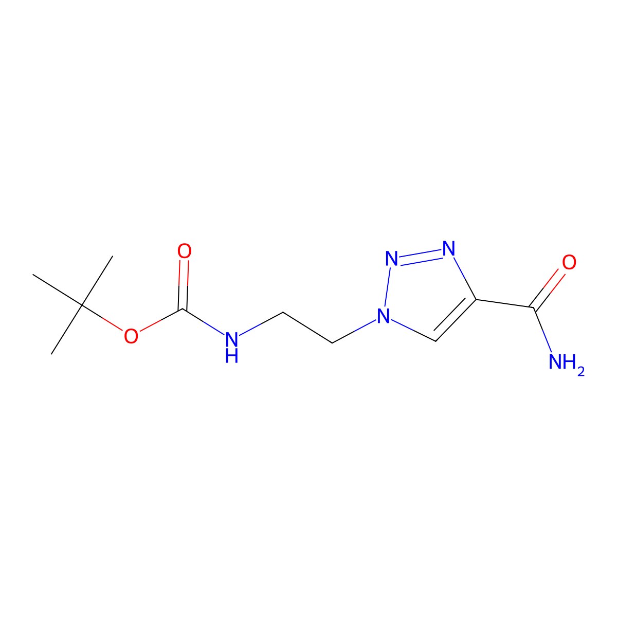 tert-butyl N-[2-(4-carbamoyl-1H-1,2,3-triazol-1-yl)ethyl]carbamate molecular structure, CAS 2166909-18-6