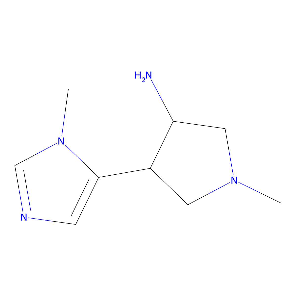 1-methyl-4-(1-methyl-1H-imidazol-5-yl)pyrrolidin-3-amine molecular structure, CAS 2166911-43-7