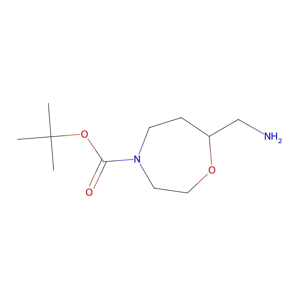 Tert-butyl 7-(aminomethyl)-1,4-oxazepane-4-carboxylate molecular structure, CAS 2166926-31-2