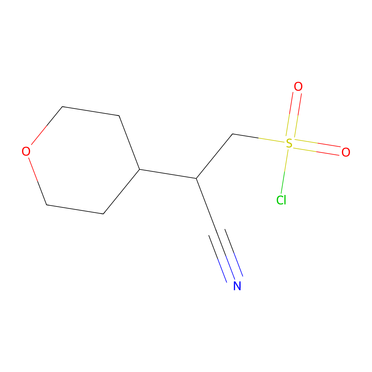2-Cyano-2-(oxan-4-yl)ethane-1-sulfonyl chloride molecular structure, CAS 2166929-18-4