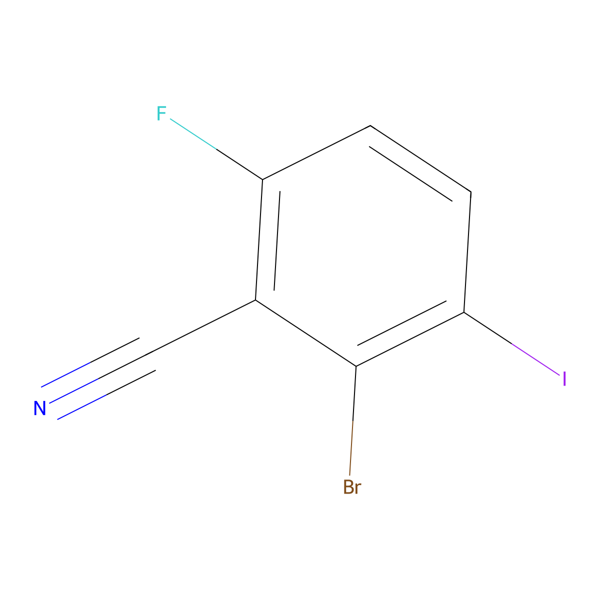 2-Bromo-6-fluoro-3-iodobenzonitrile molecular structure, CAS 2166929-24-2