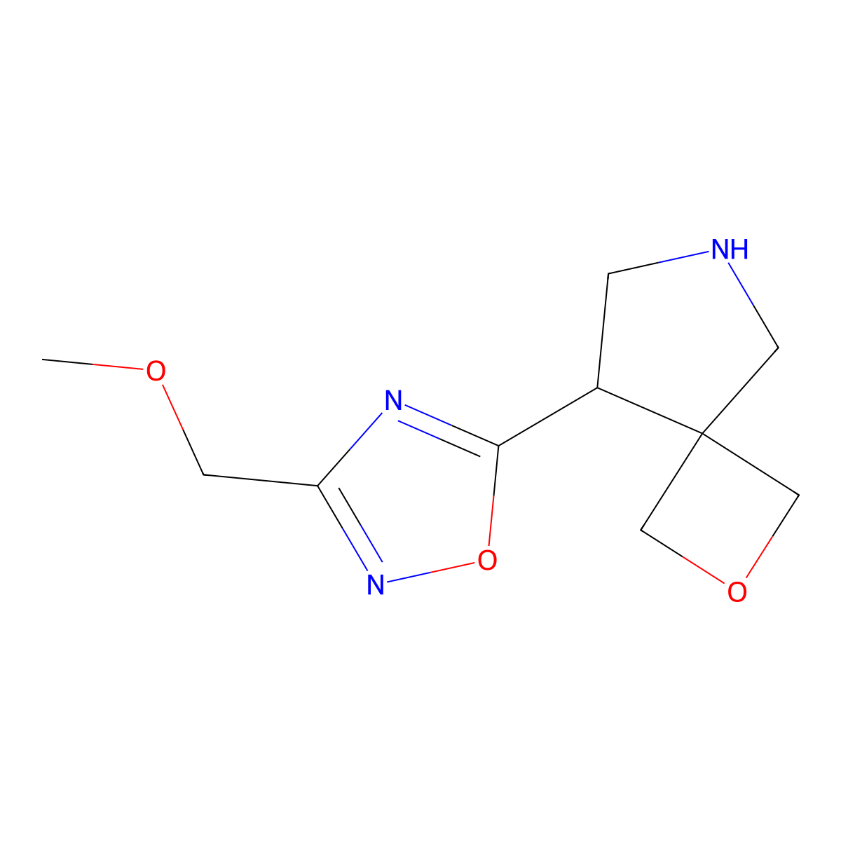 8-[3-(Methoxymethyl)-1,2,4-oxadiazol-5-yl]-2-oxa-6-azaspiro[3.4]octane molecular structure, CAS 2166932-57-4