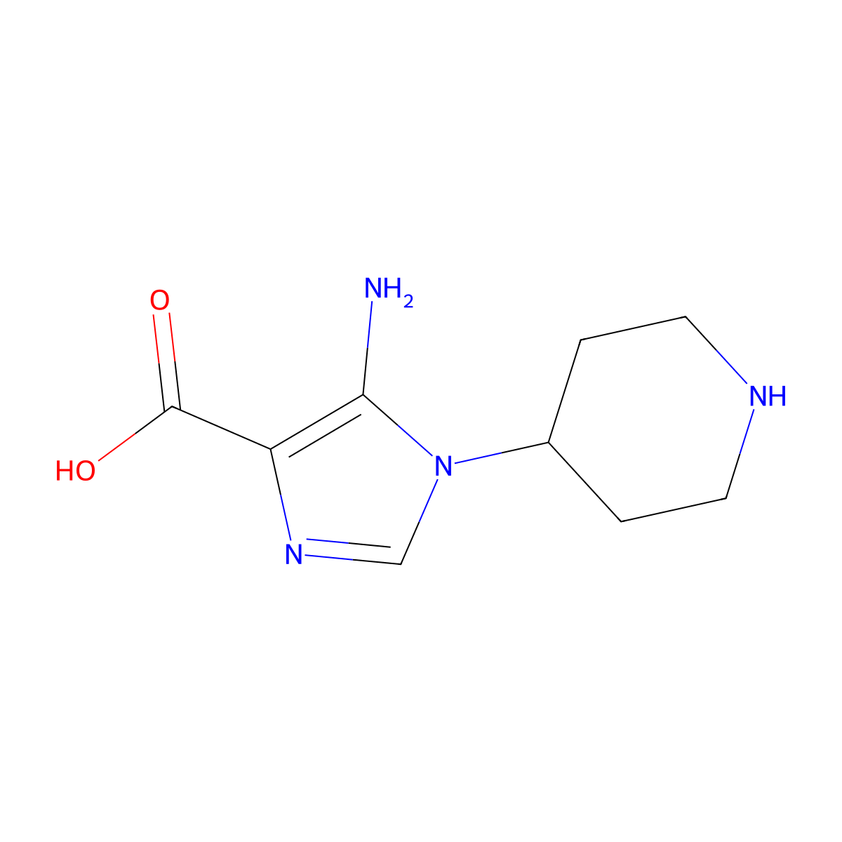 5-amino-1-(piperidin-4-yl)-1H-imidazole-4-carboxylic acid molecular structure, CAS 2166944-19-8