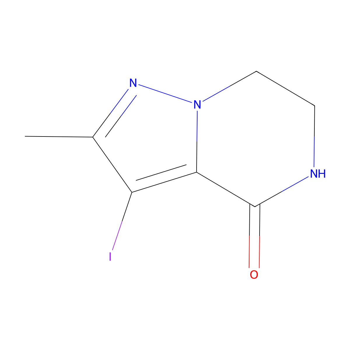 3-iodo-2-methyl-4H,5H,6H,7H-pyrazolo[1,5-a]pyrazin-4-one molecular structure, CAS 2166945-41-9