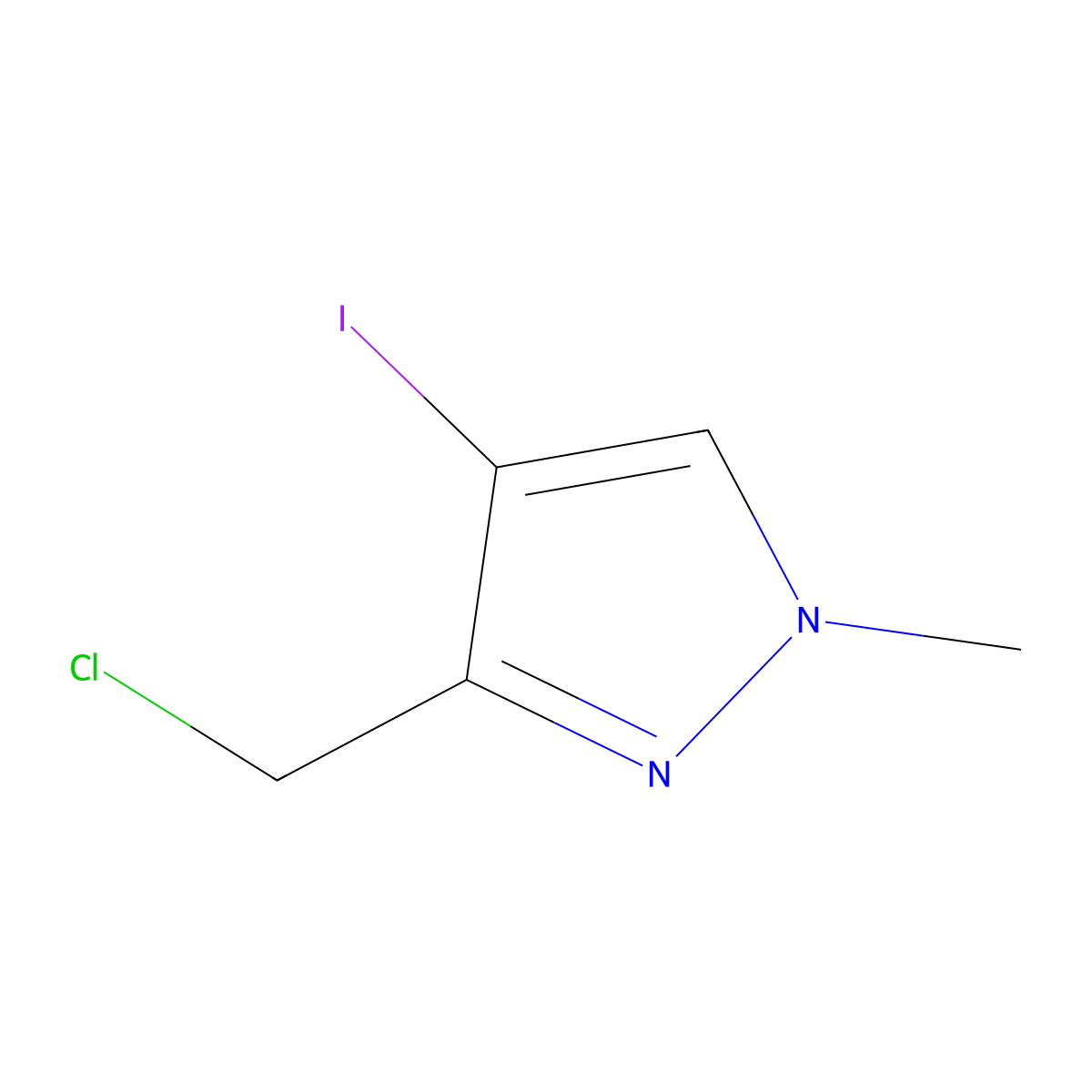 3-(chloromethyl)-4-iodo-1-methyl-1H-pyrazole molecular structure, CAS 2166946-82-1