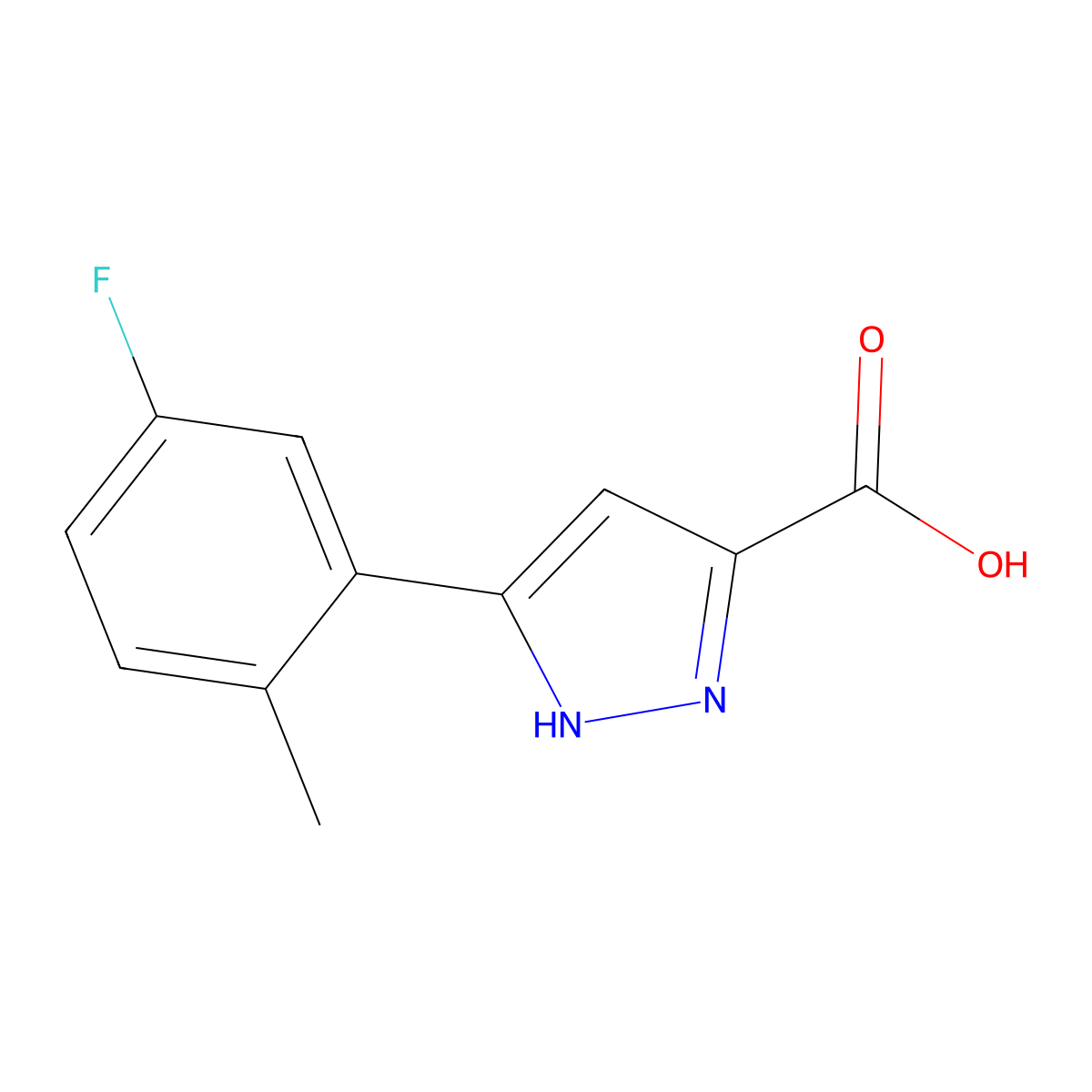 5-(5-fluoro-2-methylphenyl)-1H-pyrazole-3-carboxylic acid molecular structure, CAS 2166950-29-2