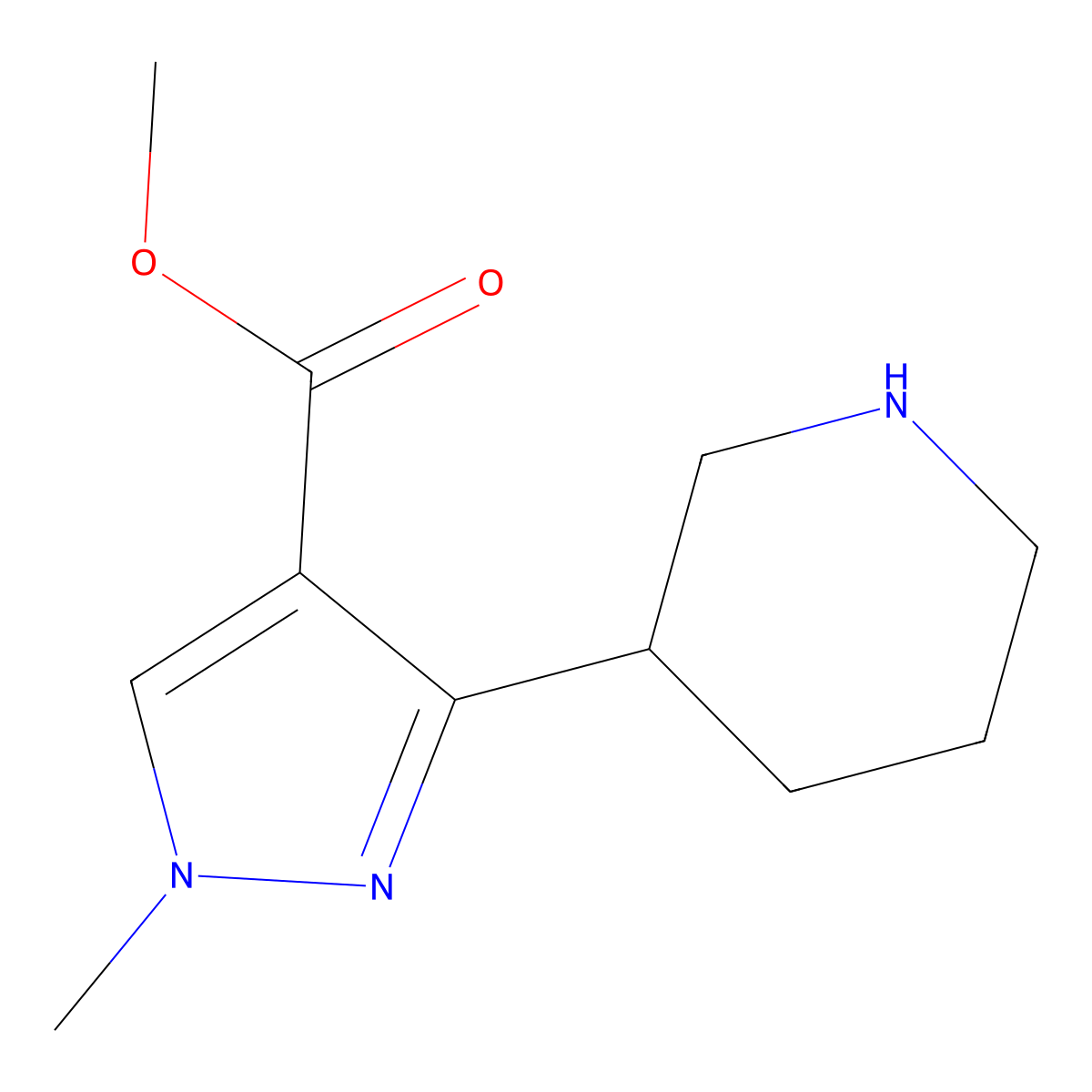 methyl 1-methyl-3-(piperidin-3-yl)-1H-pyrazole-4-carboxylate molecular structure, CAS 2166962-34-9