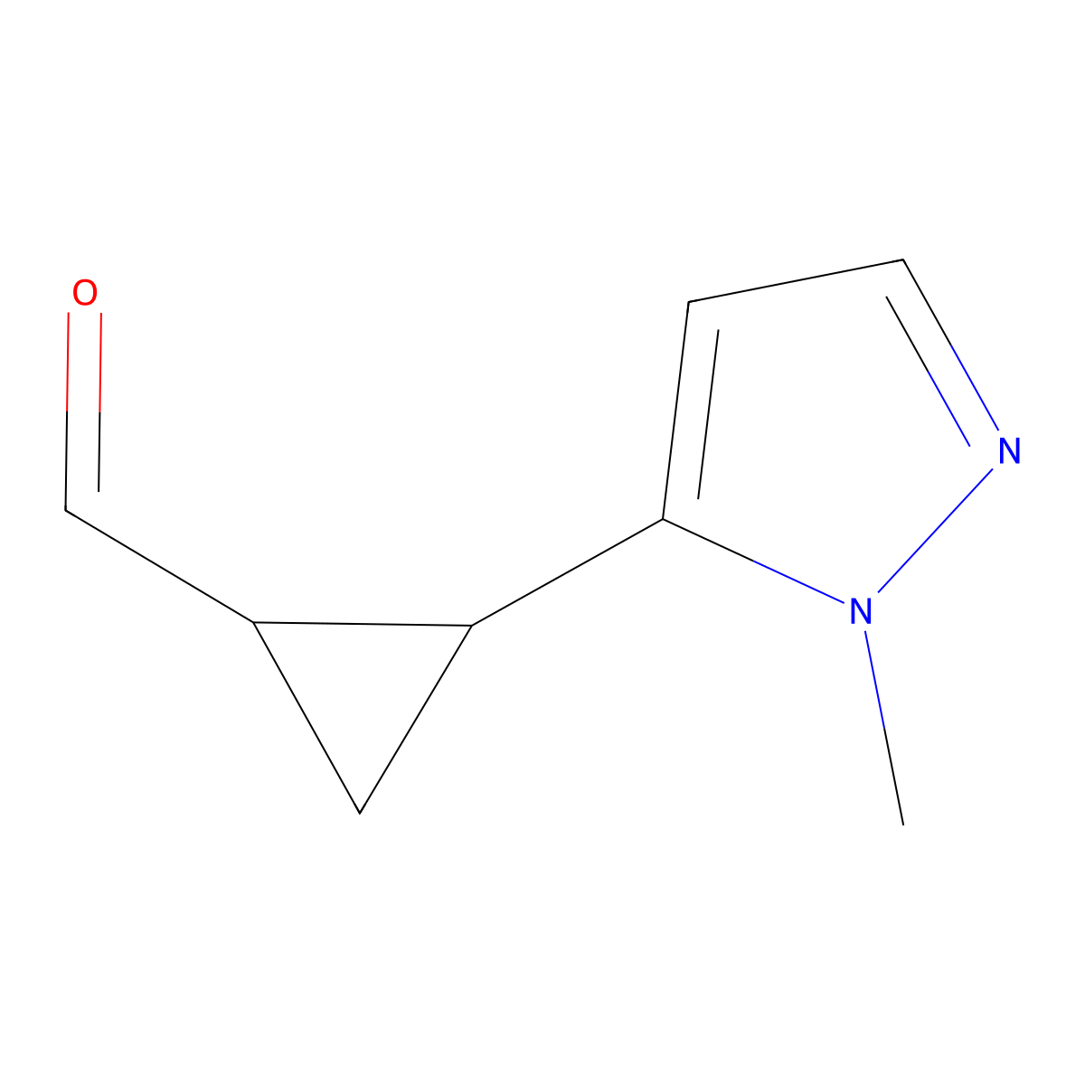 2-(1-methyl-1H-pyrazol-5-yl)cyclopropane-1-carbaldehyde molecular structure, CAS 2166972-38-7