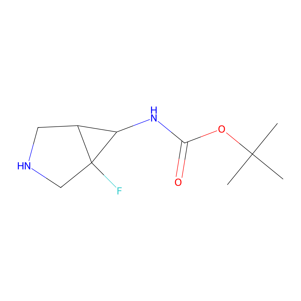 tert-Butyl (1-fluoro-3-azabicyclo[3.1.0]hexan-6-yl)carbamate molecular structure, CAS 2166974-93-0