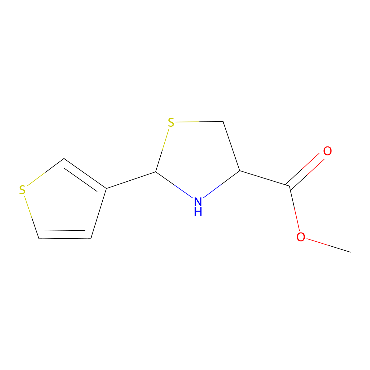 Methyl 2-(thiophen-3-yl)-1,3-thiazolidine-4-carboxylate molecular structure, CAS 2166975-25-1