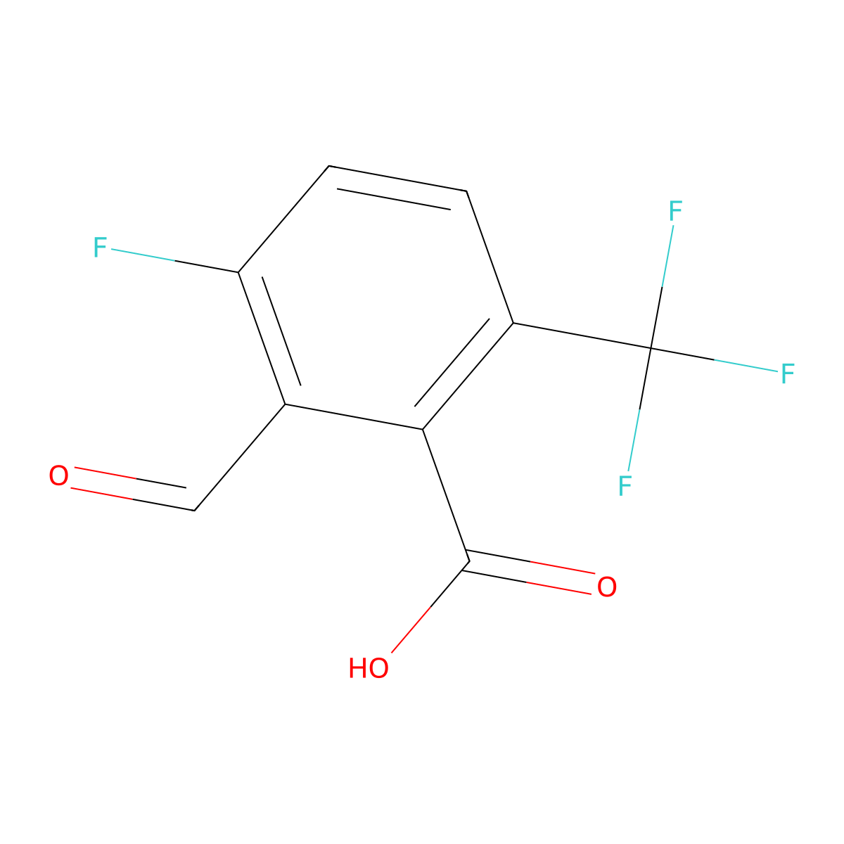 3-Fluoro-2-formyl-6-(trifluoromethyl)benzoic acid molecular structure, CAS 2167022-90-2