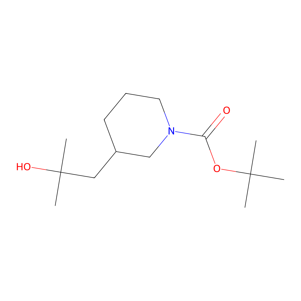 Tert-butyl 3-(2-hydroxy-2-methylpropyl)piperidine-1-carboxylate molecular structure, CAS 2167026-13-1