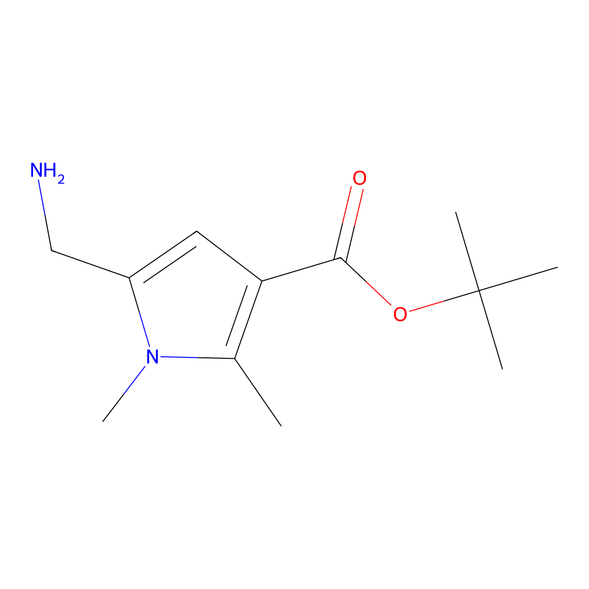 tert-butyl 5-(aminomethyl)-1,2-dimethyl-1H-pyrrole-3-carboxylate molecular structure, CAS 2167043-03-8