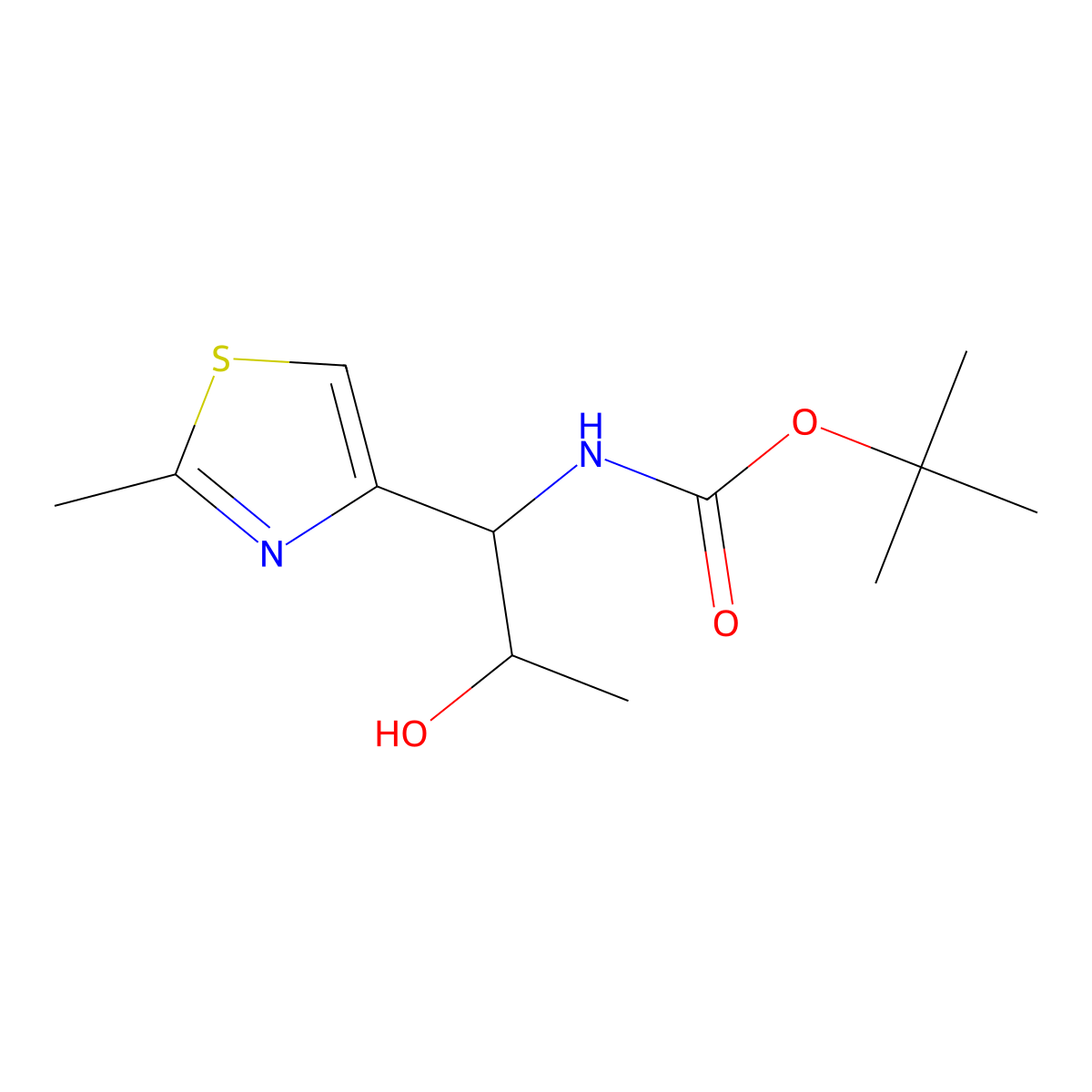 tert-butyl N-[2-hydroxy-1-(2-methyl-1,3-thiazol-4-yl)propyl]carbamate molecular structure, CAS 2167064-63-1