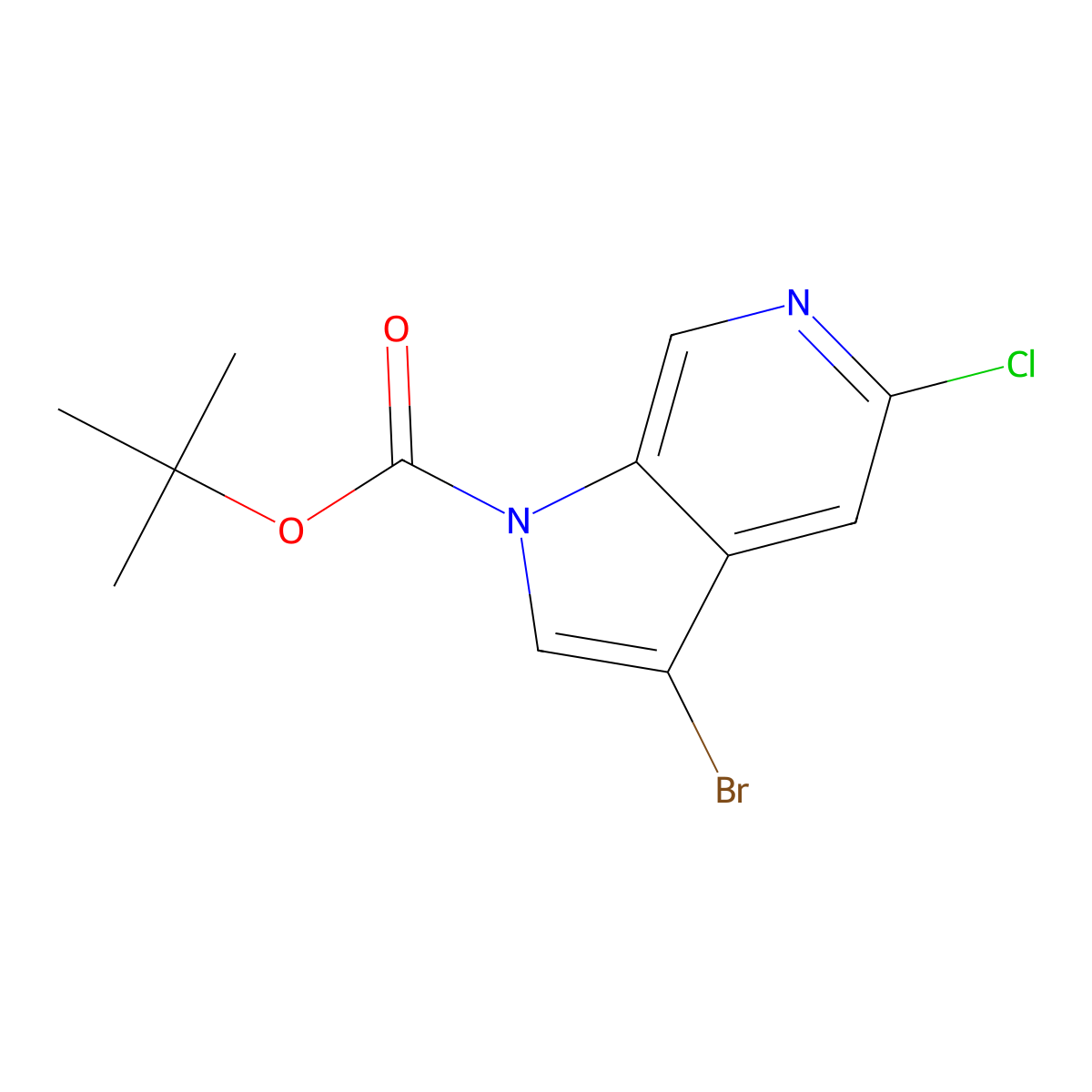 Tert-butyl 3-bromo-5-chloro-1H-pyrrolo[2,3-C]pyridine-1-carboxylate molecular structure, CAS 2167073-56-3