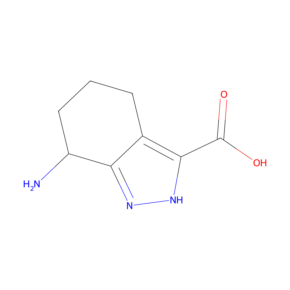 7-amino-4,5,6,7-tetrahydro-2H-indazole-3-carboxylic acid molecular structure, CAS 2167075-10-5