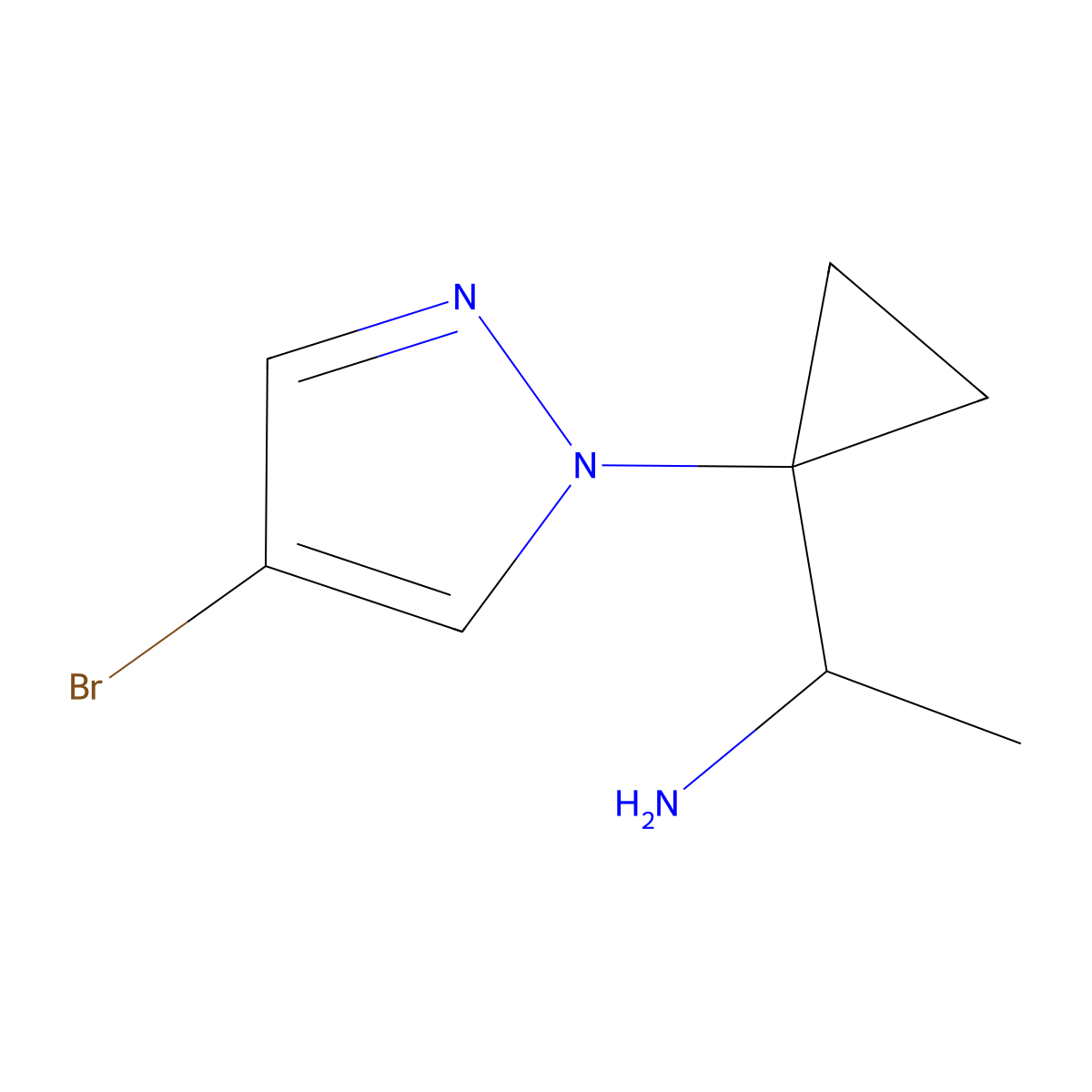 1-[1-(4-bromo-1H-pyrazol-1-yl)cyclopropyl]ethan-1-amine molecular structure, CAS 2167080-92-2